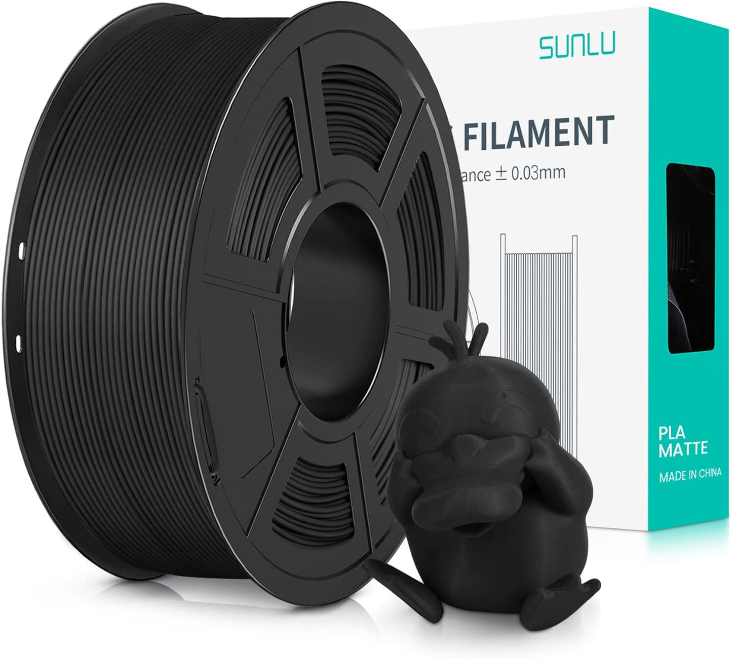 SUNLU 3D Printer Filament PLA Matte 1.75mm, Neatly Wound Filament, Smooth Matte Finish, Print with 99% FDM 3D Printers, 1kg Spool (2.2lbs), 330 Meters, Matte Black