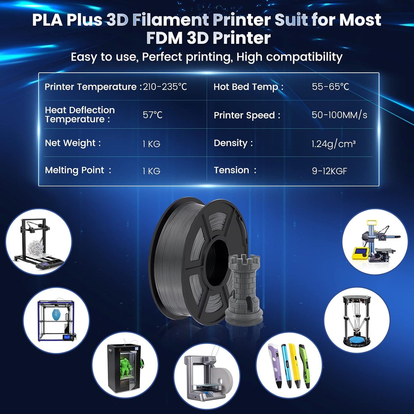 SUNLU PLA+ Filament MasterSpool, PLA Plus 3D Printer Filament with Reusable Spool, 1KG 3D Printing PLA+ Filament