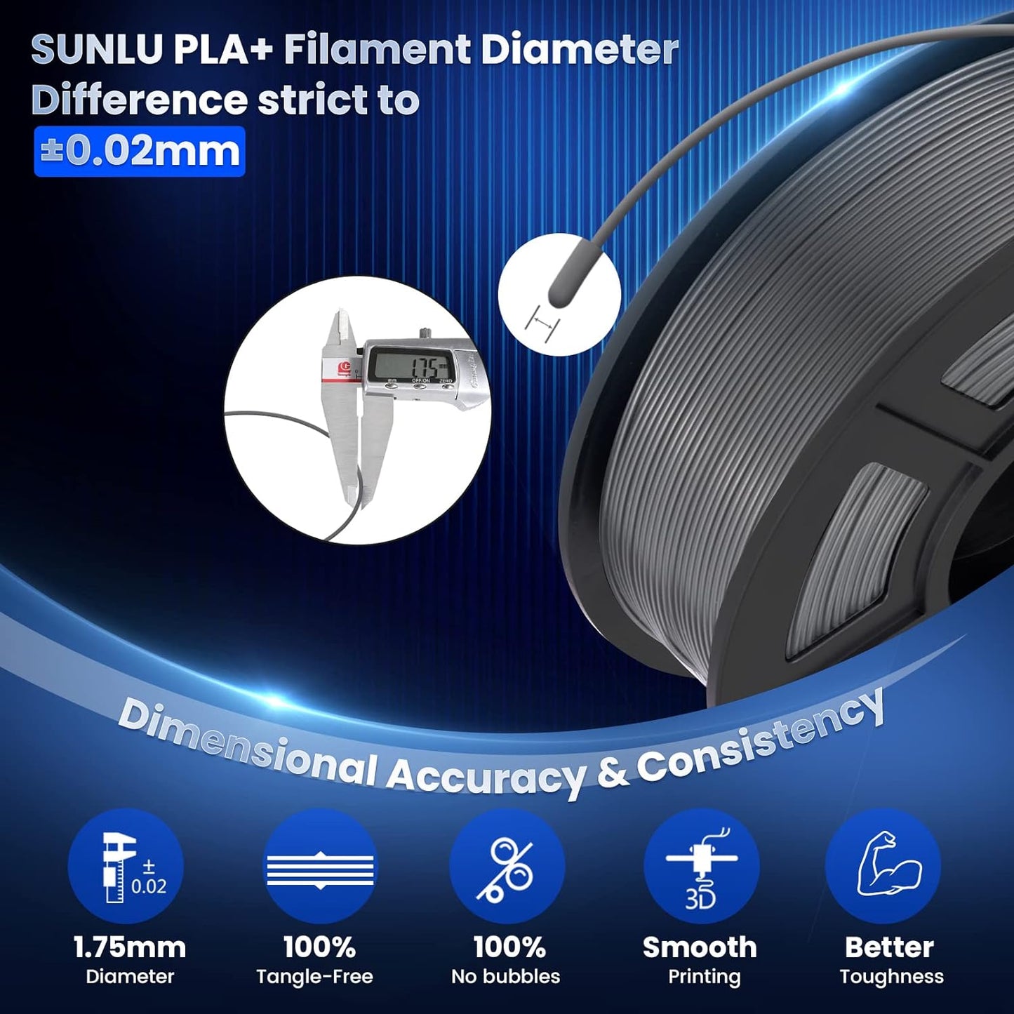 SUNLU PLA+ Filament MasterSpool, PLA Plus 3D Printer Filament with Reusable Spool, 1KG 3D Printing PLA+ Filament