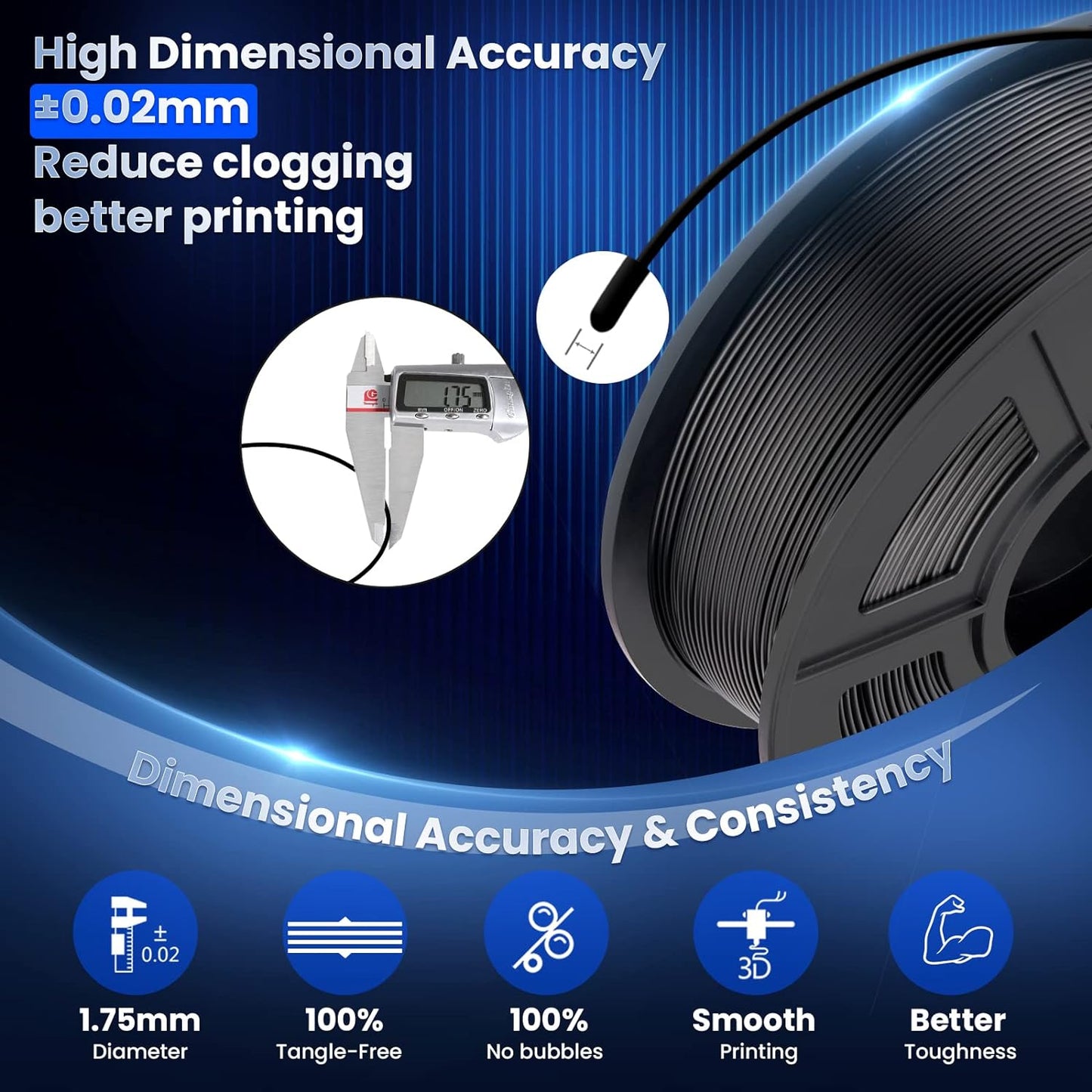 SUNLU PLA+ Filament MasterSpool, PLA Plus 3D Printer Filament with Reusable Spool, 1KG 3D Printing PLA+ Filament