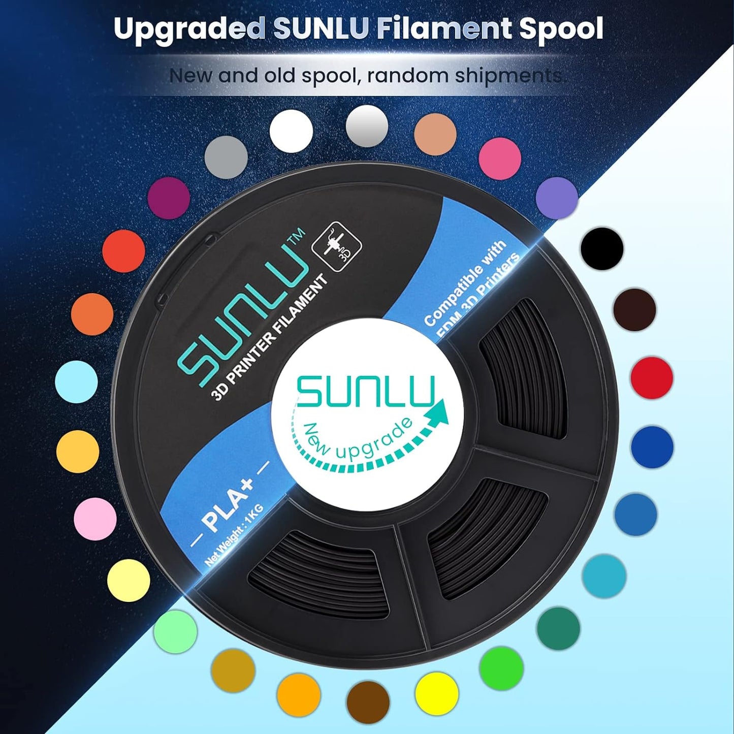 SUNLU PLA+ Filament MasterSpool, PLA Plus 3D Printer Filament with Reusable Spool, 1KG 3D Printing PLA+ Filament
