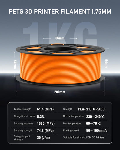 SUNLU 3D Printer Filament PETG Filament 1.75mm, Less Stringing Good Layer Adhesion High Toughness, PETG Filament 1.75 ±0.02mm, 1kg Spool(2.2lbs), PETG Black