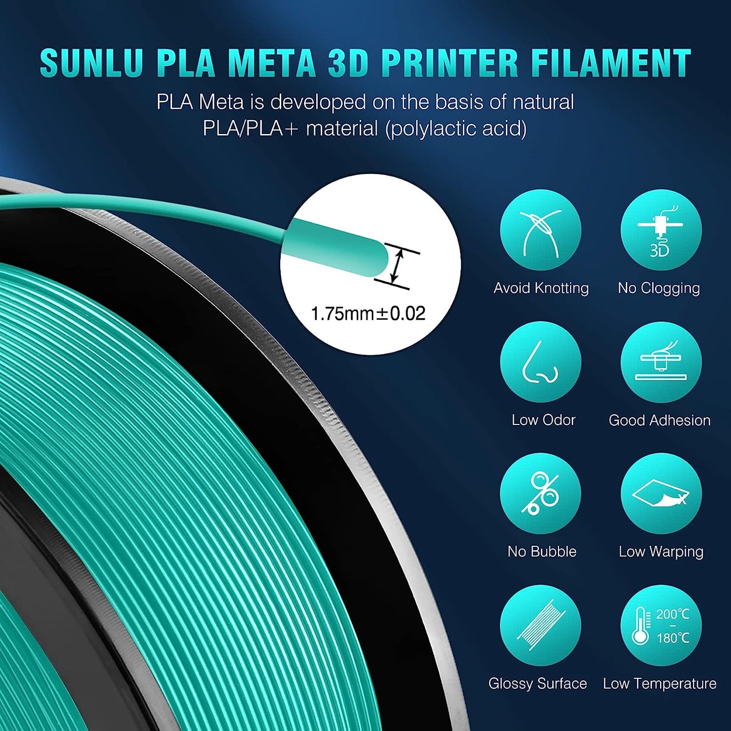 SUNLU PLA Filament 1.75mm Black 1KG, Neatly Wound PLA Meta 3D Printing Filament, Tougher and Fast Printing, Dimensional Accuracy +/- 0.02 mm, 1KG Spool(2.2lbs), Fits for Most FDM 3D Printers